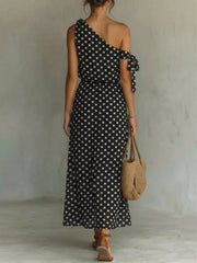 Full Size Polka Dot One-Shoulder Maxi Dress Plus Size