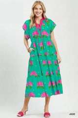Umgee Hydrangea Print Tiered Midi Dress