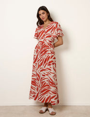 Dress With Brushstroke Leaf Print