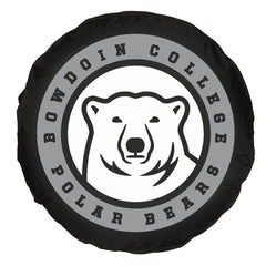 Black tire cover with a bear logo and 'Bowdoin College Polar Bears' text on a white background