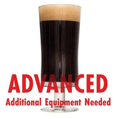Chocolate Milk Stout homebrew in a glass with an All-Grain warning: "Advanced, additional equipment needed"