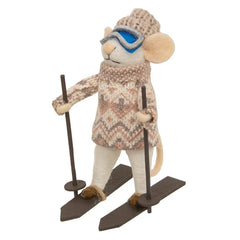 Cozy Sweater Skiing Mouse Felt Ornament