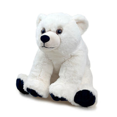 Plush white polar bear toy.