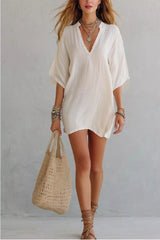 Notched Half Sleeve Mini Dress