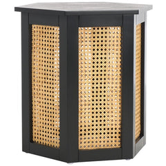 Danez Hexagon Cane Accent Table in Black and Natural