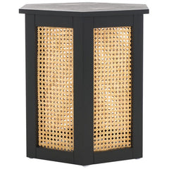 Danez Hexagon Cane Accent Table in Black and Natural