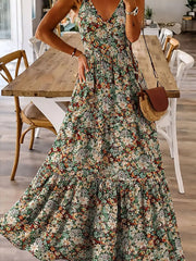 Floral Print Maxi Dress with Spaghetti Straps