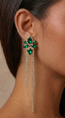 Lux Long Crystal Drop Earrings - Green