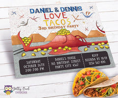 Dragons Love Tacos Birthday Party Invitation - For Twins