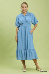 Umgee Ruffle V-Neck Midi Dress