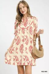 Umgee Mix Paisley Scallop Trim Dress