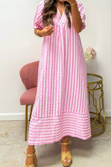 Striped V-Neck Midi Dress