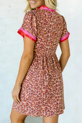 Leopard High Waist Ruffled Colorblock Trim Short Dress