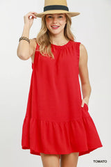 Umgee Sleeveless Ruffle Trim Drop Waist Mini Dress