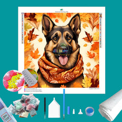 German Shepherd in Fall Diamond Painting