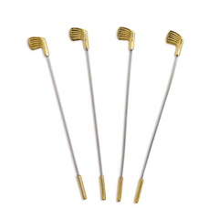 Gold Golf Club Drink Stirrers, Set of 4