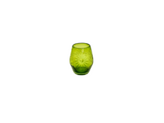 Hand Etched Green Stemless Wine Glasses, LAST Set of 4