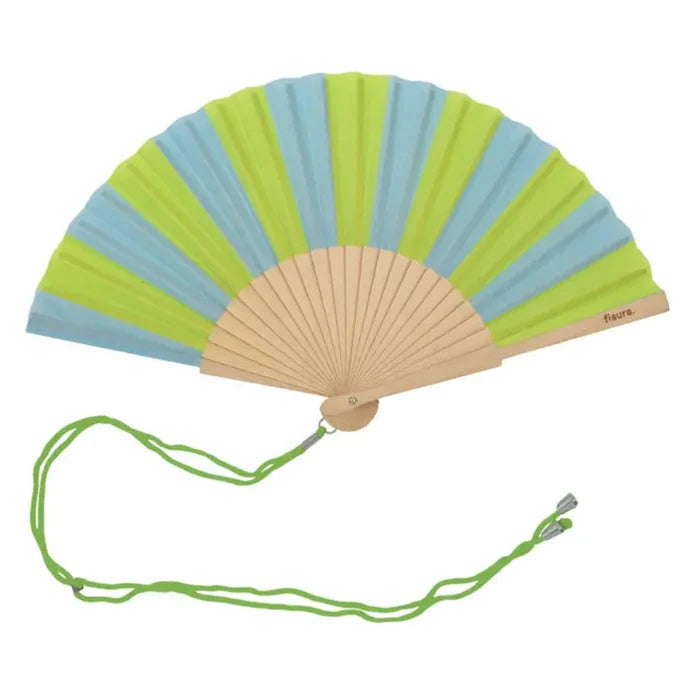 Hand Fan Lime Green and Blue Stripes