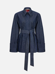 EX DE RUE Haze Denim Kimono Shirt II W – denim, önden görünüm, belde kuşak