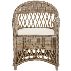 Inez Wicker Accent Chair in Natural with White Cushion