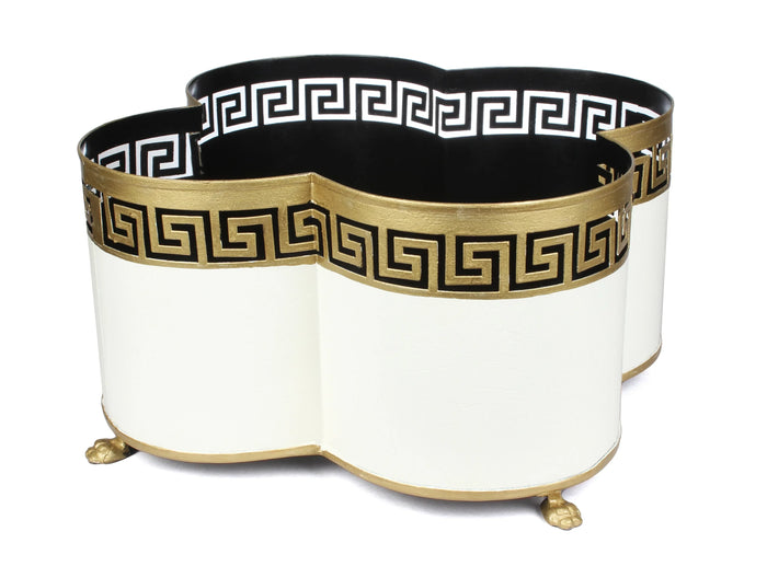 Ivory & Gold Greek Key Boarder Quatrefoil Planter - The Mayfair Hall