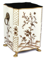 Ivory and Gold Scalloped Footed Tissue Holder or Wastepaper Basket by The Enchanted Home