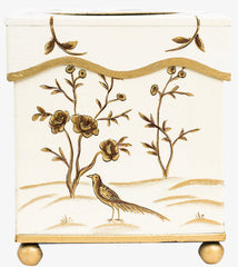 Ivory and Gold Scalloped Footed Tissue Holder or Wastepaper Basket by The Enchanted Home