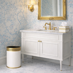 Ivory Greek Key Tissue Holder or Wastepaper Basket by The Enchanted Home