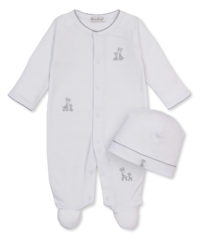 Kissy Kissy Snap Footie/Hat Set in Silver Just Giraffes
