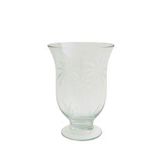 Lenox British Colonial Green Crystal Candle Hurricane Vase Etched Palm Tree 9"