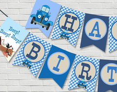 Little Blue Truck Happy Birthday Banner