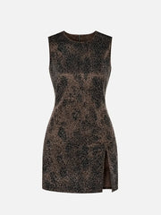 SLOWBURN Marla Dress – kahverengi leopar desenli, ön görünüm