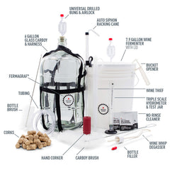 Wine stater kit with components labeled