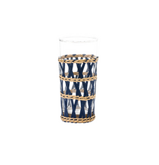 Navy Wicker Wrapped Highball Tea Glasses, Set of 4