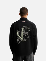 SEVDRUS Note Shirt – siyah, arka görünümde baskılı grafik