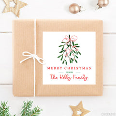 Pink and Red Mistletoe Christmas Gift Labels