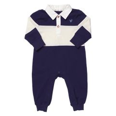 Pink Chicken Baby Boys Albert Rugby Romper in Navy & White