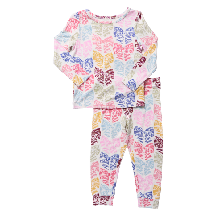 Pink Chicken Bamboo Pajama Set in Bright Multi Bows