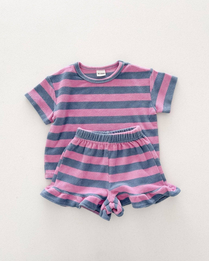 Pink Stripe Ruffle Terry Lounge Set