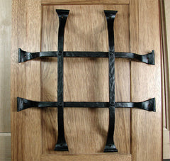 Premium Curled Tip Speakeasy Grille - Size: 12" x 12" 4 Bars, Black Powder Coat finish - Wild West Hardware