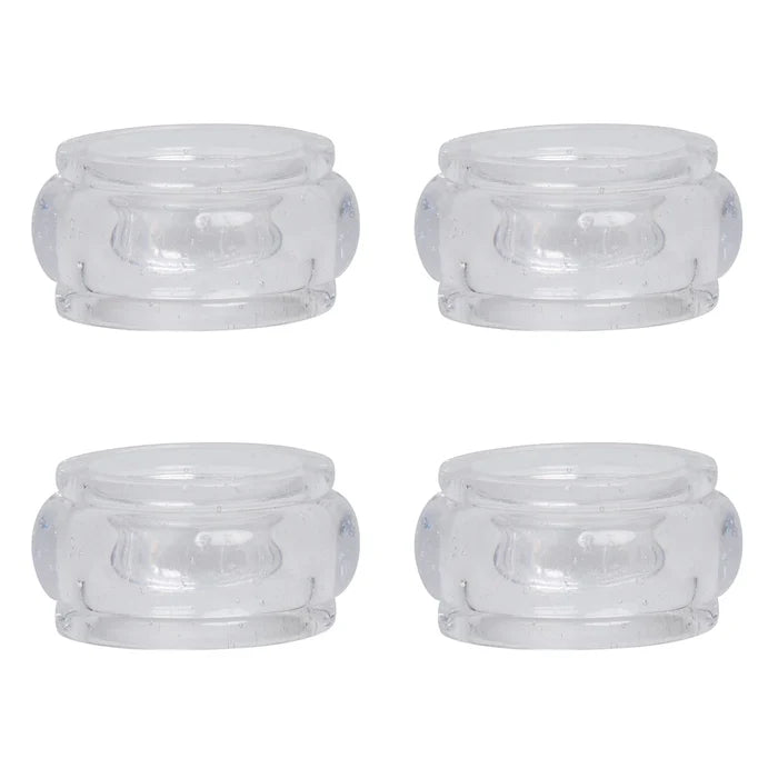 The Provence Napkin Ring Set/4 by Juliska is shown arranged in a grid on a white background, perfect for adding a touch of elegance and complementing your colorful table decor.