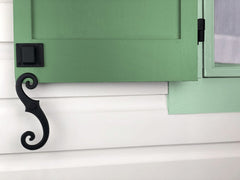 Shutter Dogs Tiebacks - Beveled Scroll with Lag, 6-3/4 Inch, Black Powder Coat