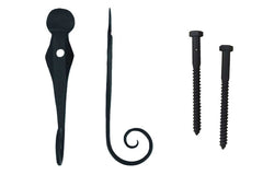 Shutter Dogs Tiebacks - English Rat Tail with Lag, 6 Inch, Black Powder Coat