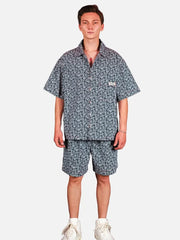 SEVDRUS Story Untold Oversize Shirt – lacivert, beyaz desenli, önden görünüm