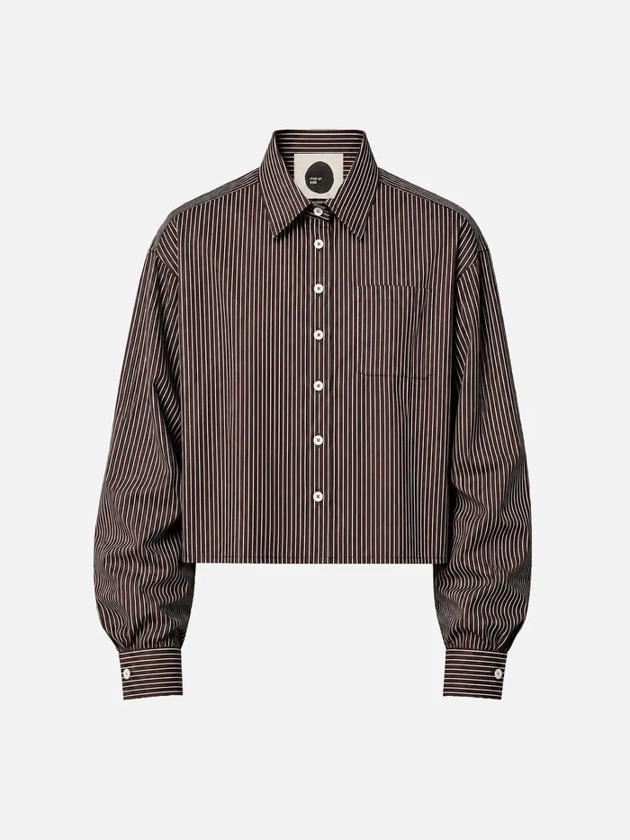 SHOPI GO Sumida Boxy Shirt - Dark Brown & White - Kategorize edilmemiş GÖMLEK