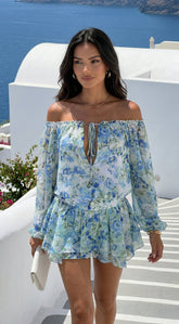 Cyrene Floral Off-Shoulder Mini Dress - Floral Green