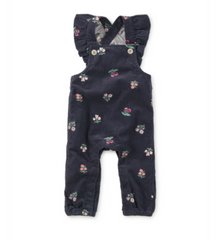 Tea Collection Corduroy Ruffle Overalls in Midnight Posy