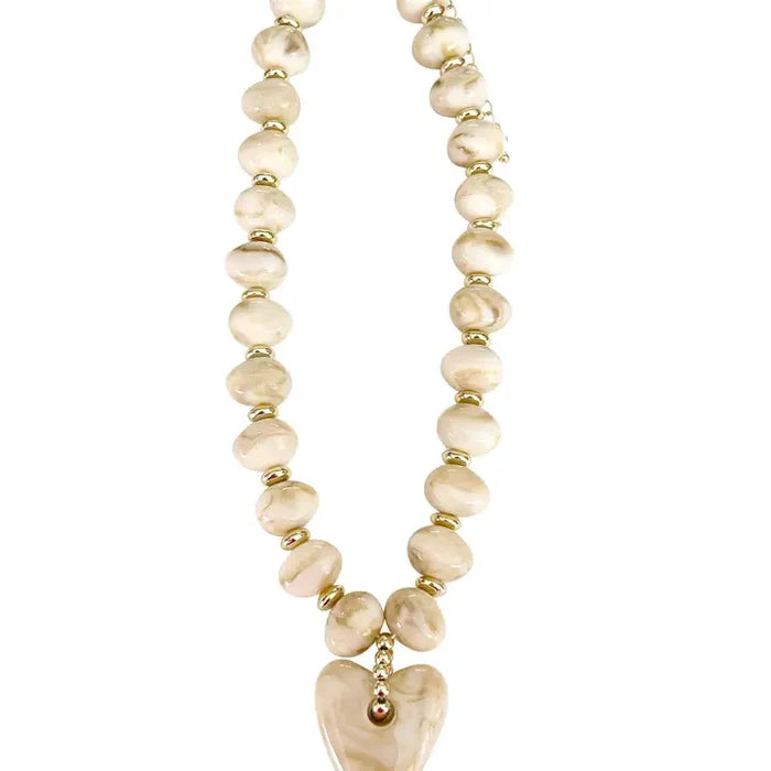 The Athens Beaded Heart Charm Necklace-Cream