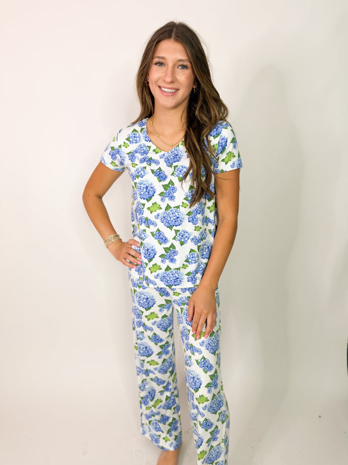 blue hydrangea pajama set