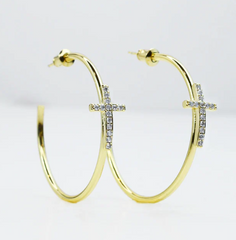 The Crossed Grace Hoop-Gold